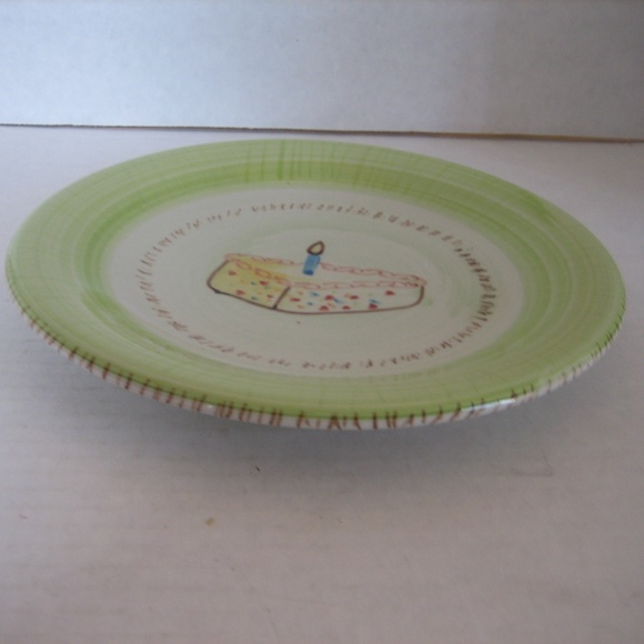 Ruby Green Ceramic Dessert Plate Piece of Birthday Cake with Candle 8in.R NWNT - Picture 3 of 5